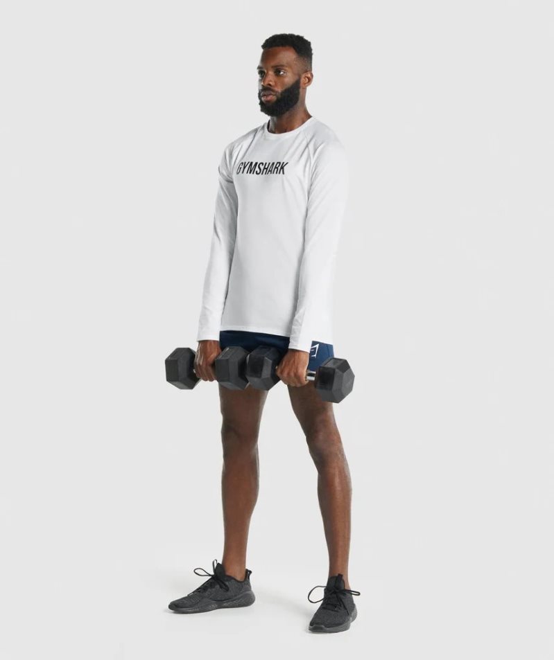 Koszulki Gymshark Apollo Long Sleeve Męskie Białe | PL 734FVP